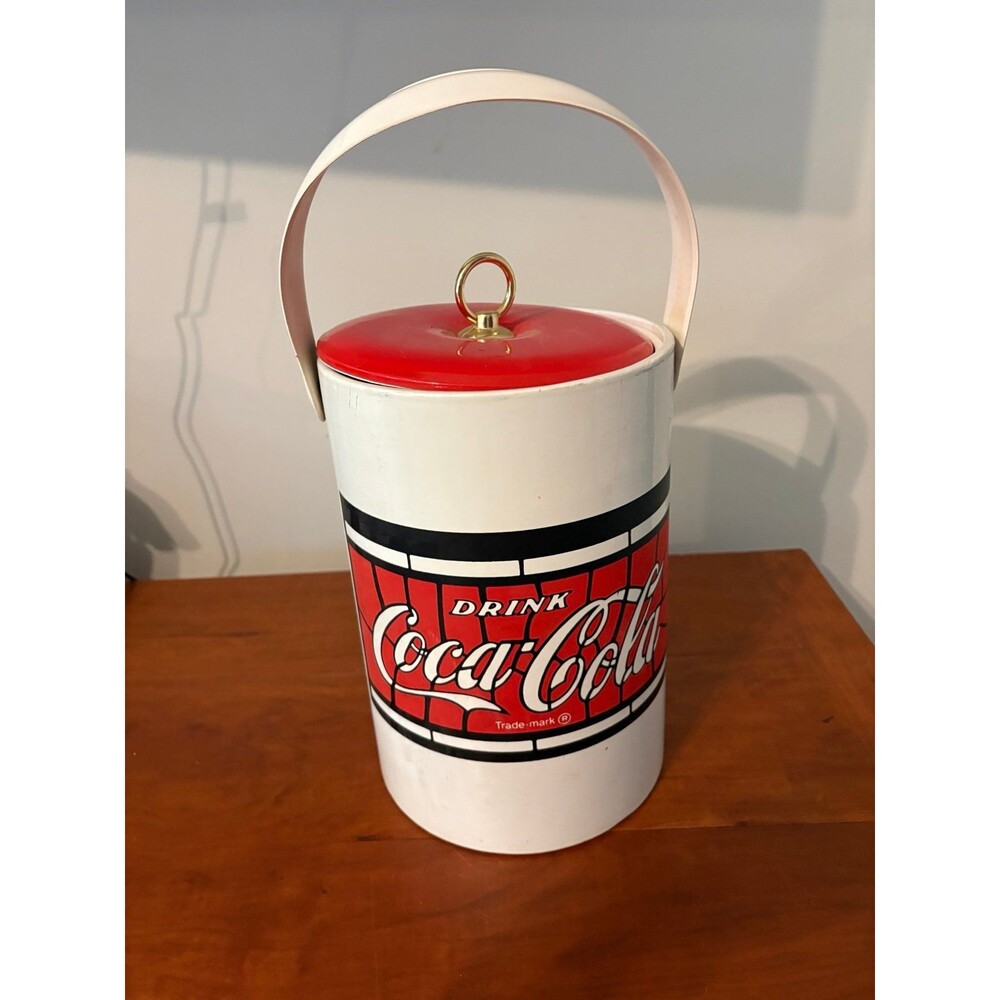 Coca-Cola Ice Bucket with Lid & Handle Red White Retro